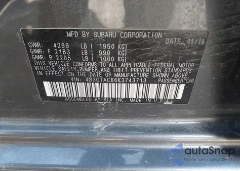 2019 Subaru Impreza 2.0I Premium from USA, damaged, VIN 4S3GTAC66K3743713